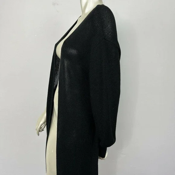Free People Beach Long Duster Cardigan Small Black Knit Open Front Boho - Picture 7 of 12